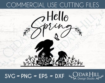Spring Bunny SVG: Easter Rabbit, Butterfly, Flowers (Digital Download)