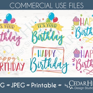 Happy Birthday Printable Mega Bundle, JPEG, Png, SVG, DXF, Silhouette, Cricut, Digital Download, Party, Birthday Clipart