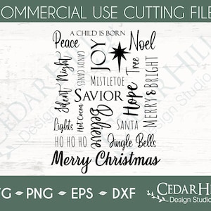 Christmas Words SVG, Peace, Noel, Joy, Dxf, Eps Png, Silhouette, Cricut, Digital, Card, Cut File