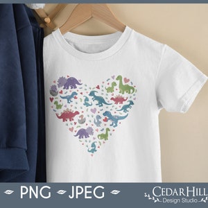 Cute Dinosaur Heart PNG, Love Dinos, Valentine&#39;s Day, Baby, JPEG, Silhouette, Cricut, T-shirt graphic, Cards, Sublimation, Digital Download
