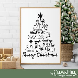 Christmas Tree in Words SVG, Peace, Noel, Joy, Dxf, Eps Png, Silhouette, Cricut, Digital Download, Card, Cut File