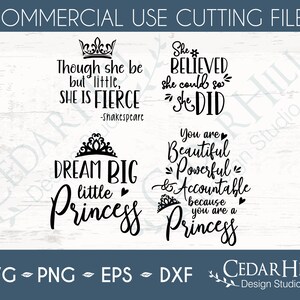 Inspirational Princess Quotes SVG Bundle, Positive, Royalty, Dxf, Eps Png, Silhouette, Cricut, Digital download, Girl’s room, cut file