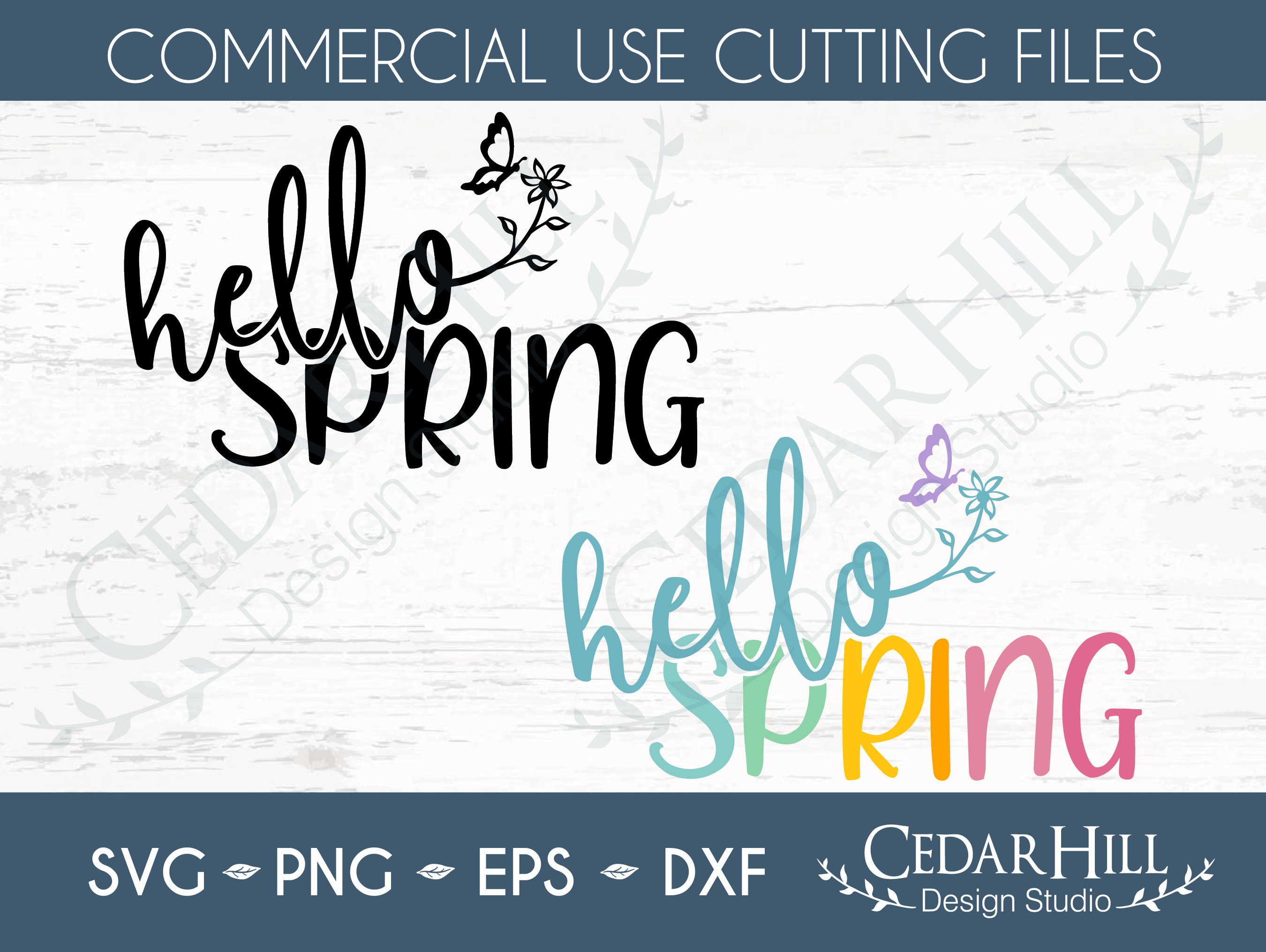 Hello Spring Flower and Butterfly SVG Cut File, Spring Colors, Dxf, Eps ...