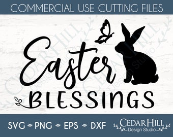 Easter Blessings Bunny and Butterfly SVG cut file, Spring, Rabbit, Dxf, Eps, Png, Silhouette, Digital Download