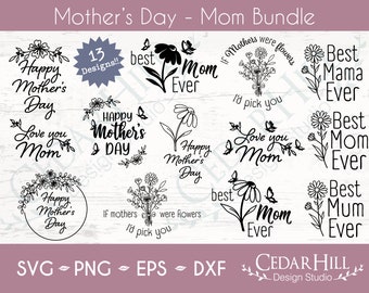 Mother's Day Floral SVG Bundle: Mom, Mama, Mum (Digital Download)