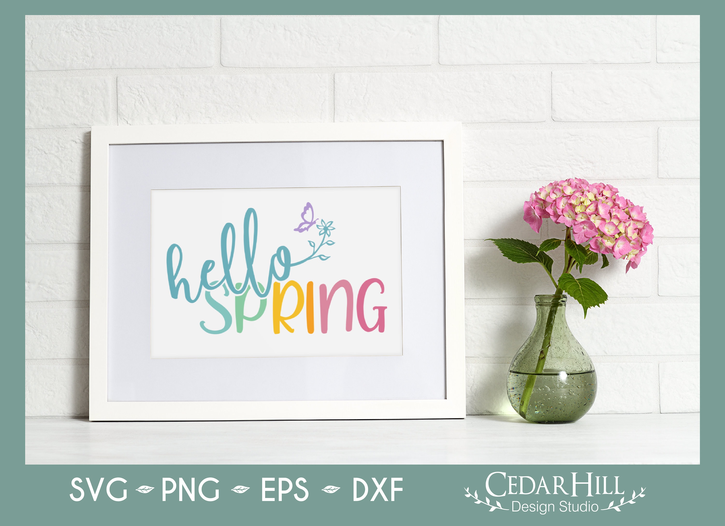Hello Spring Flower and Butterfly SVG Cut File, Spring Colors, Dxf, Eps ...