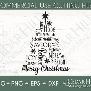 Christmas Tree in Words, Christian SVG, Peace, Noel, Joy, Merry Christmas Dxf, Eps Png, Silhouette, Cricut, Digital Download, Card, Cut File