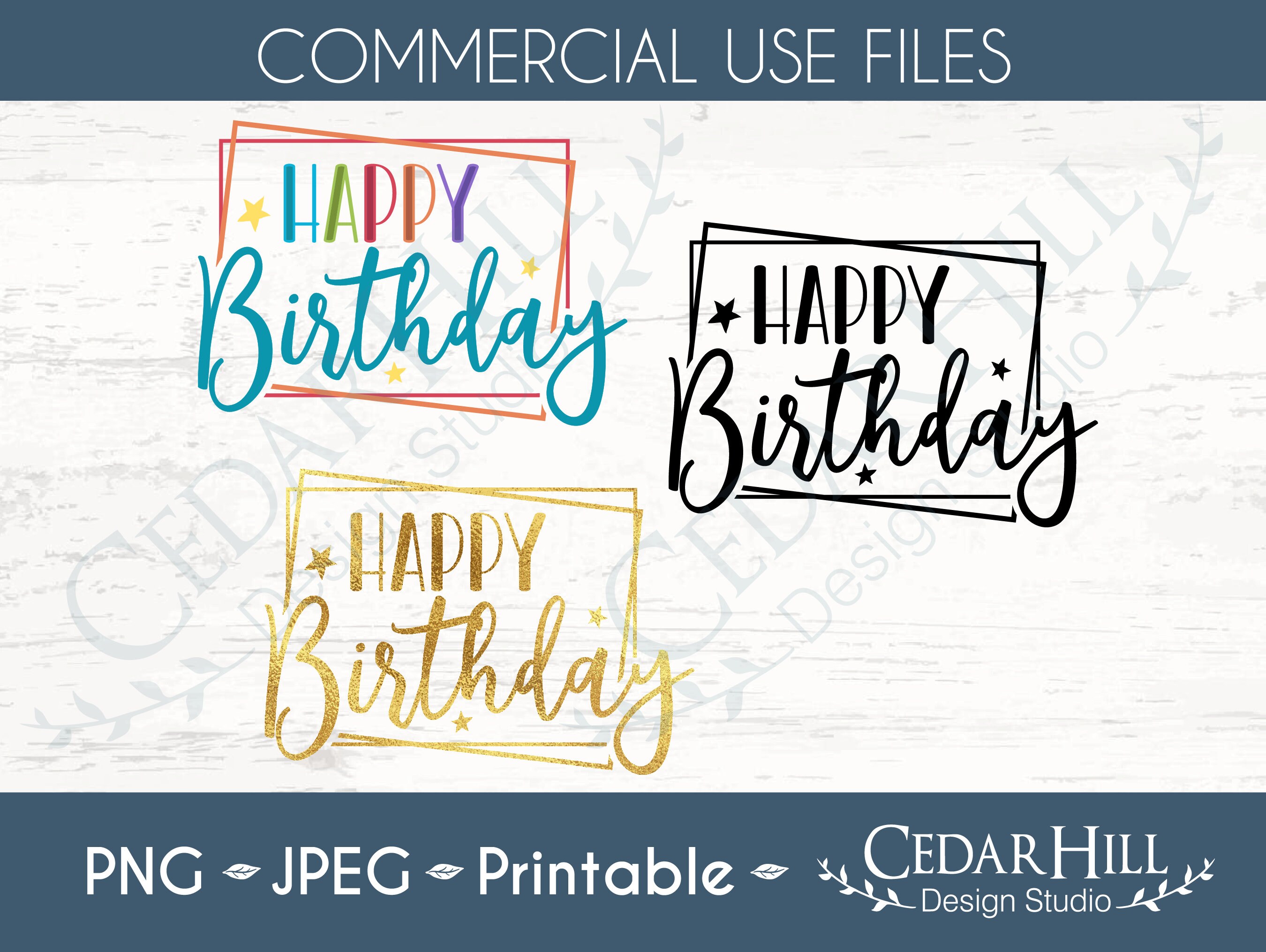 Happy Birthday Frame Printable Bundle JPEG Png Silhouette - Etsy