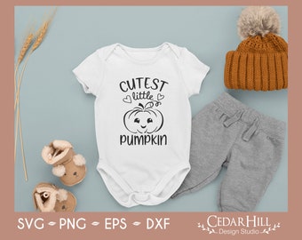 Cutest Little Pumpkin Fall Halloween SVG, Dxf, Eps Png, First Halloween onesie, Newborn,  Silhouette, Cricut, Digital, Sublimation, Cut File