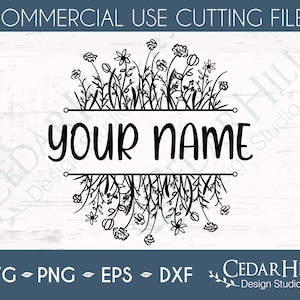 Personalized Wildflower and Welcome SVG, Flower, Dxf, Eps Png, Customized, Silhouette, Cricut, Digital Download, Hand drawn, Cut file
