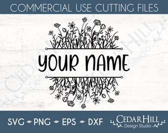 Personalized Wildflower and Welcome SVG, Flower, Dxf, Eps Png, Customized, Silhouette, Cricut, Digital Download, Hand drawn, Cut file