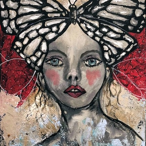 Butterfly Girl Original Acrylic Painting Girl is Nature 11x14 Canvas