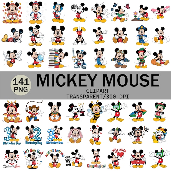 Mickey Mouse Clipart Bundle: Cartoon PNG Images (Digital Download)