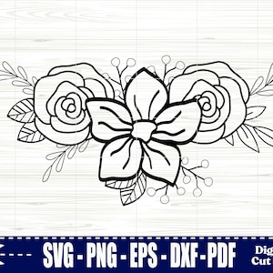 May include: Black and white line art illustration of a floral bouquet with roses and a large flower in the center.