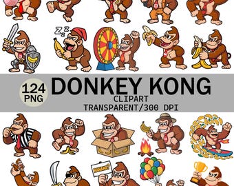 Donkey Kong Clipart Bundle | 124 PNG Gamer Illustrations (300 DPI)
