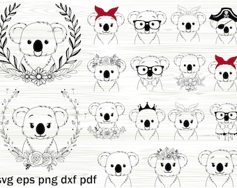 Koala SVG Bundle: Flower Crown, Glasses, Pirate (Digital Files)