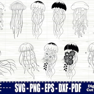 Floral kwallen SVG: Sea Life clipart, medusa design (digitaal gesneden bestand)