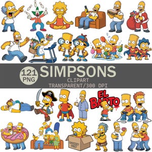 Paquete de imágenes prediseñadas de Los Simpson / 121 ilustraciones PNG (fondo transparente)