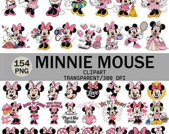 Minnie Mouse Clipart Bundle: Pink Bow Cartoon PNG (Digital Download)