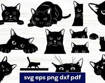 Black Cat SVG Bundle: Peeking Cat Decal, Cricut Silhouette (Digital Files)