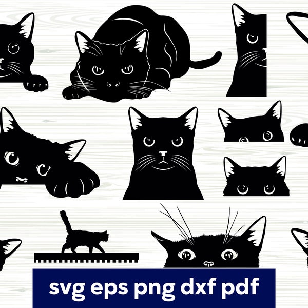 Cat SVG, Black Cat svg, Cat Bundle svg, Peeking Cat svg, Hallowen svg, Cat Decal, Cricut Silhouette, Cut Cutting Files, Cat Head svg
