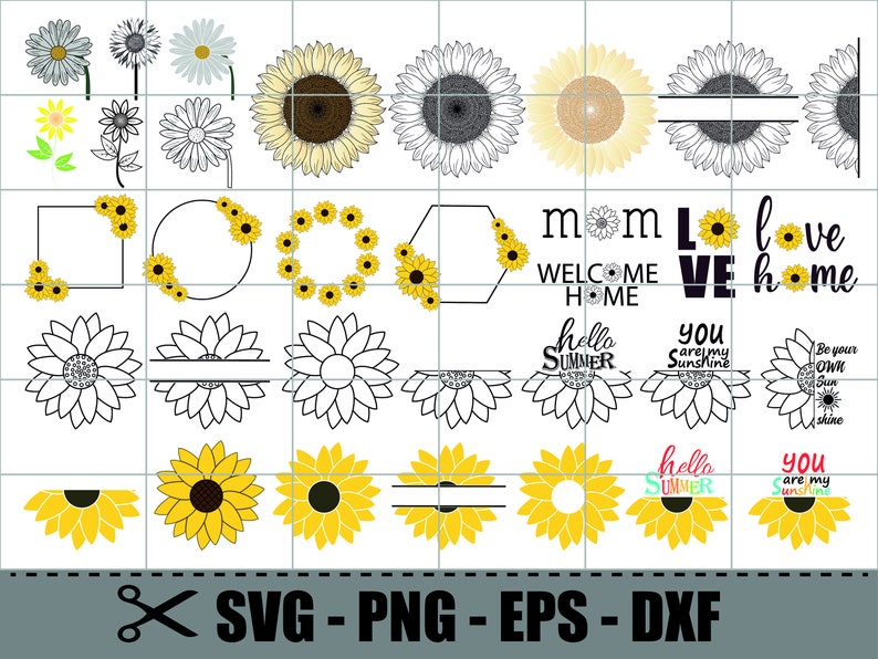 Sunflower SVG Bundle, Sunflower SVG, Flower Svg, Monogram Svg, Half ...