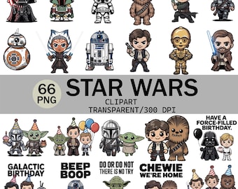 Star Wars Chibi Clipart Bundle: 66 PNG, Galactic Birthday (Digital Download)