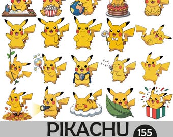 Pikachu Clipart Bundle | 155 Cartoon PNG Illustrations (300 DPI, Transparent Background)