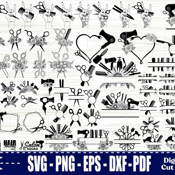 Coiffeur Svg Bundle, équipement Svg Bundle, coupe fichiers, coiffeur outils Svg, coiffeur fichiers vectoriels, SVG, Png, Clipart, Clip Art