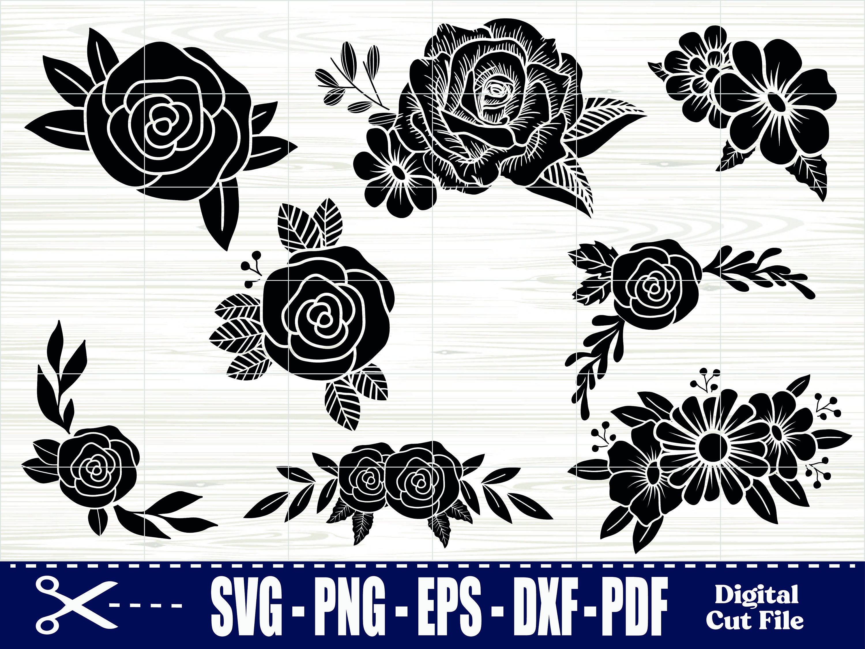 Flowers SVG Bundle Flowers Clipart Leaves Svg Rose SVG - Etsy
