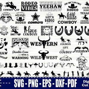 Bundle Svg de cowboy, Svg Western, chapeau de cowboy Svg, Svg rodéo, bottes de cowboy Svg, Silhouette de cowboy, téléchargement numérique, fichier svg pour cricut