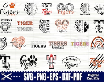 Tigers SVG Bundle: Football, Mascot, Paw Prints (Digital Files)