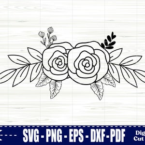 May include: Black and white line art illustration of two roses with leaves and stems. The roses are in the center of the image and the leaves and stems are around them.