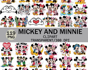 Musse och Minnie Clipart-paket, söt tecknad PNG (digital nedladdning)