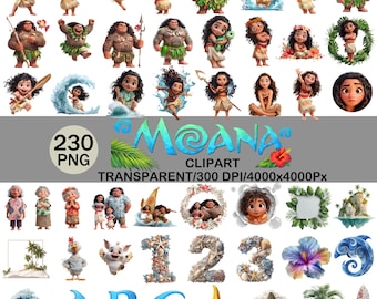 Pakiet clipartów Moana | Grafiki PNG z imprezą tropikalną (do pobrania w wersji cyfrowej)