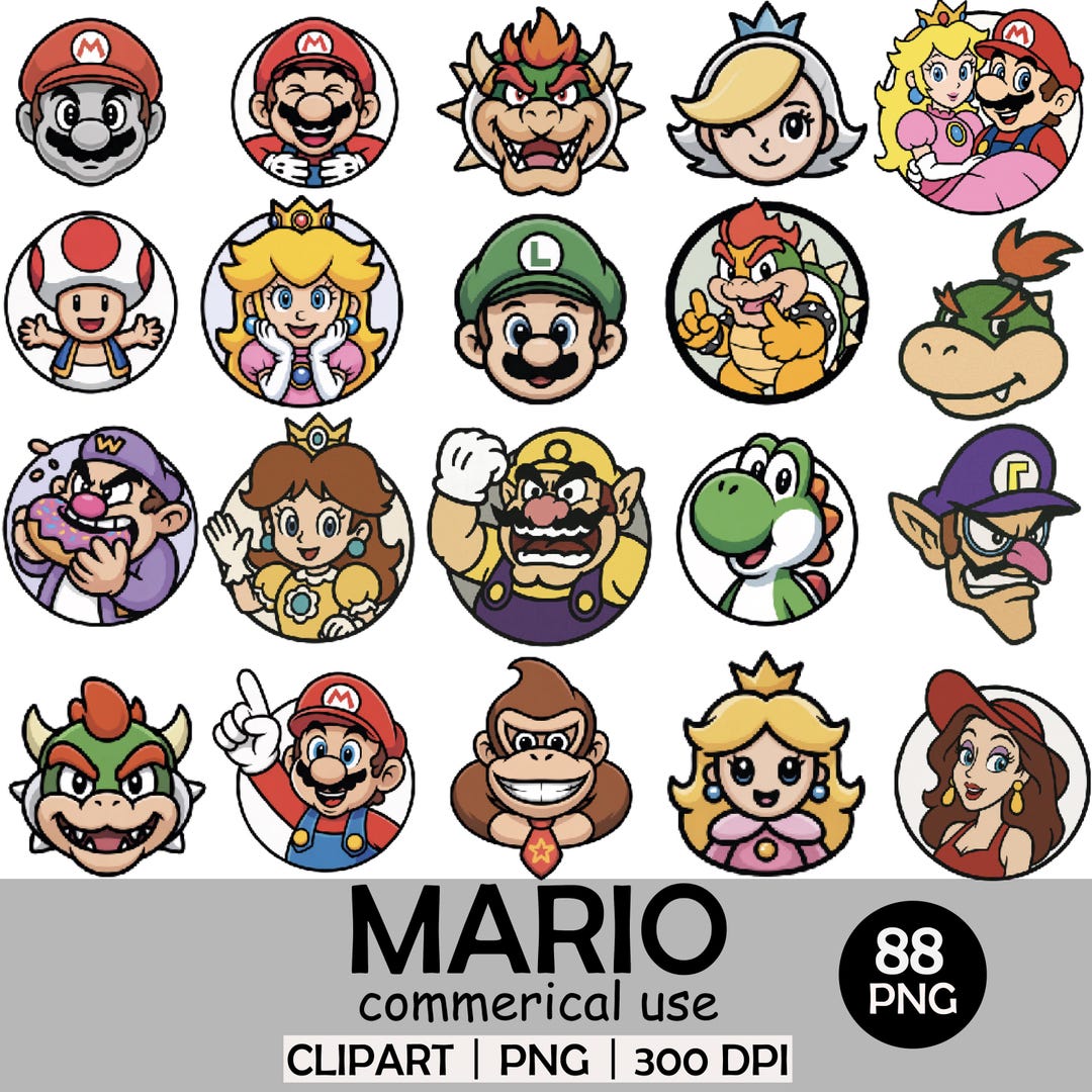 Mario Clipart Icons | 88 PNG Game Characters, Transparent Background ...