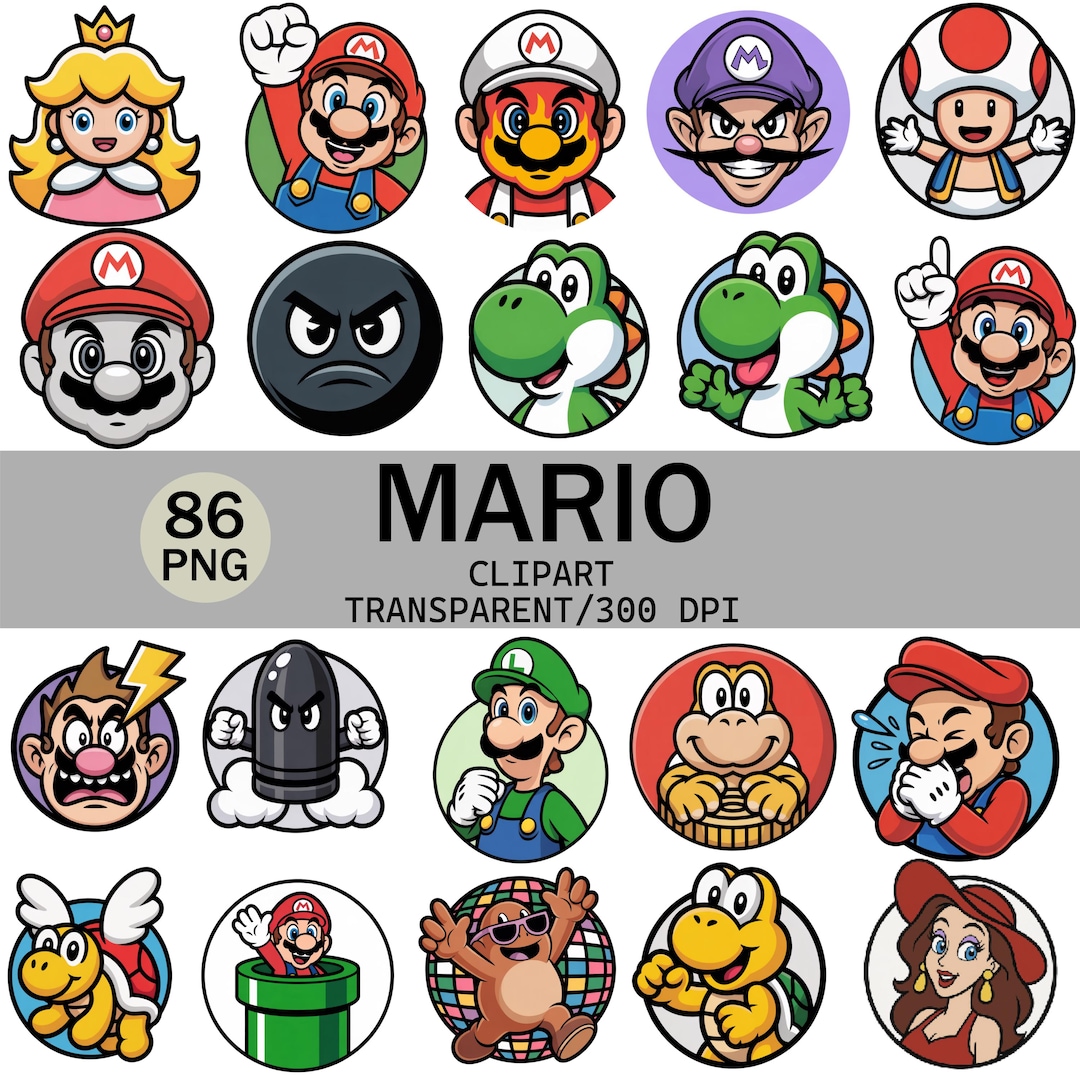 Super Mario Icons Clipart: 86 PNG Illustrations (digital Download) - Etsy