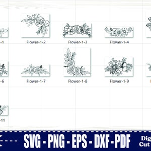 May include: A set of eleven black and white floral illustrations. The flowers are drawn in a simple, elegant style. The illustrations are perfect for use in crafting projects, scrapbooking, or digital design.