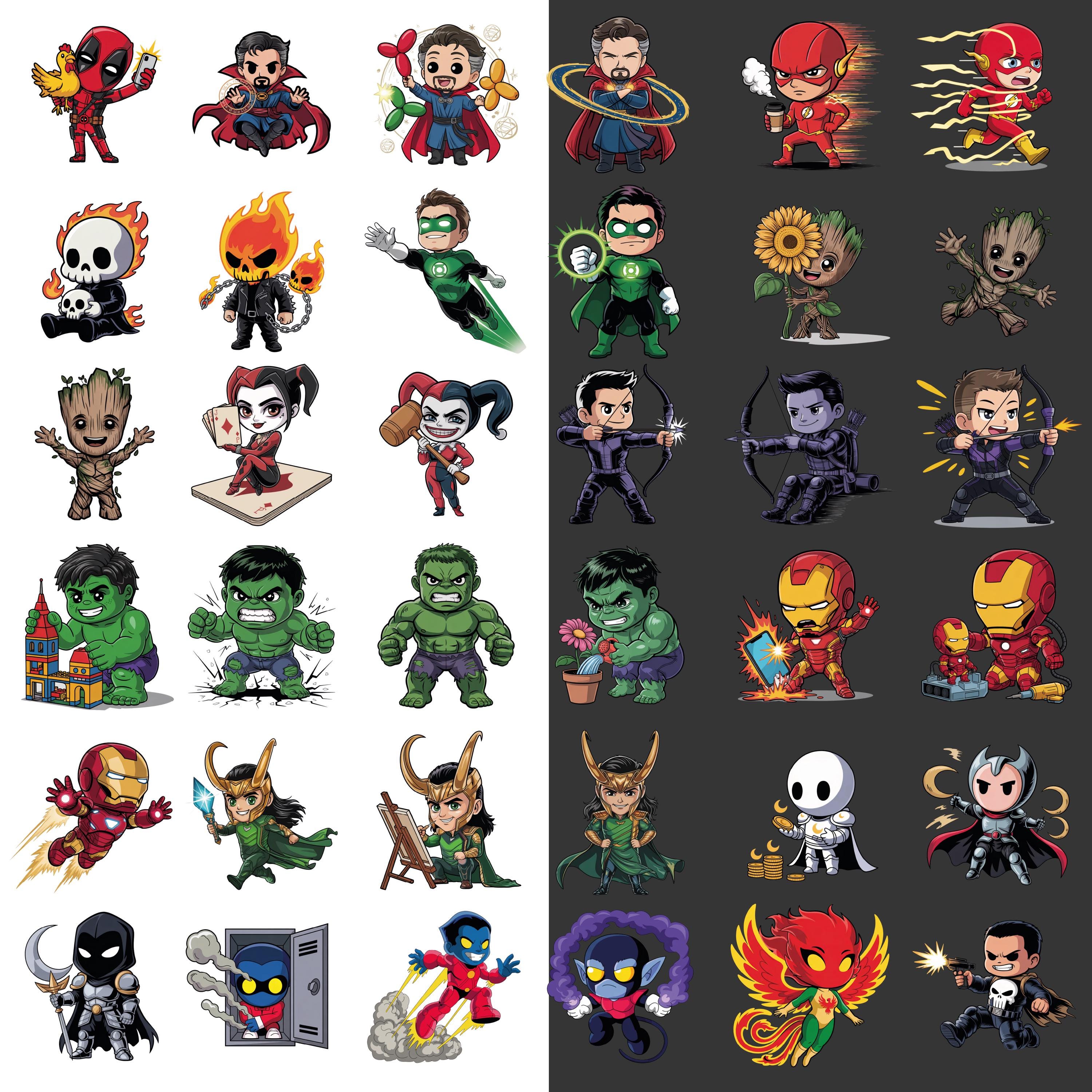 Imágenes prediseñadas de superhéroes chibi / 172 ilustraciones de ...
