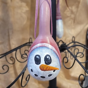 Pink Snowman Hand Painted Gourd Christmas Ornament