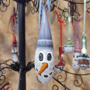Hand Painted Snowman Dried Gourd Christmas Ornament