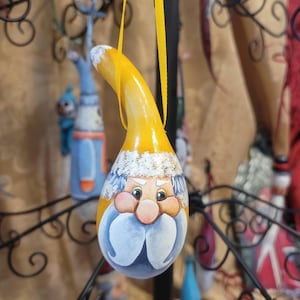 Hand Painted Folk Art Spoon Gourd Santa Ornament