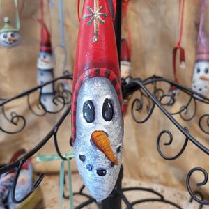 Hand Painted Red & Green Snowman Christmas Gourd Ornament