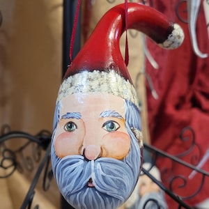 Hand Painted Dried Mini Spoon Gourd Santa Christmas Ornament