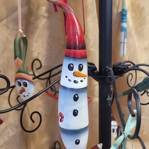 Snowman Hand Painted Dried Gourd Christmas Ornament