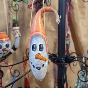 Hand Painted Snowman Banana Gourd Christmas Ornament
