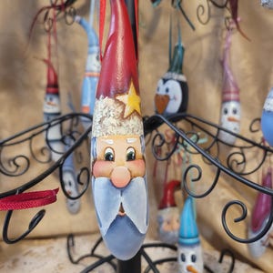 Hand Painted Red Folk Art Santa Christmas Gourd Ornament