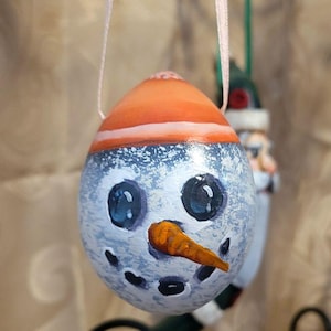 Hand Painted Snowman Christmas Gourd Ornament