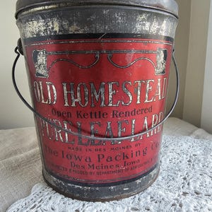 Vintage Old Homestead Lard Tin – Pure Leaf, 8 lb