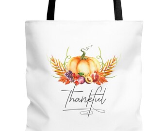 Thankful Tote Bag, Fall Canva Tote Bag, Thanksgiving Day Bag, Thankful Pumpkin Bag, Fall Gift Tote Bag